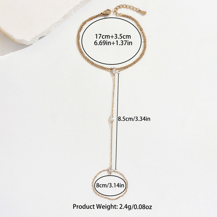 Wholesale Stainless Steel CZ Finger Ring Hand Chain
