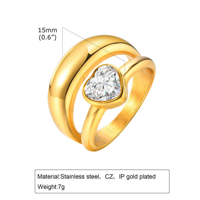 Wholesale Stainless Steel Split Double Ring with CZ Heart