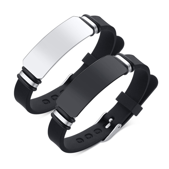 Wholesale Stainless Steel Men Custom Black ID Silicone Bracelets