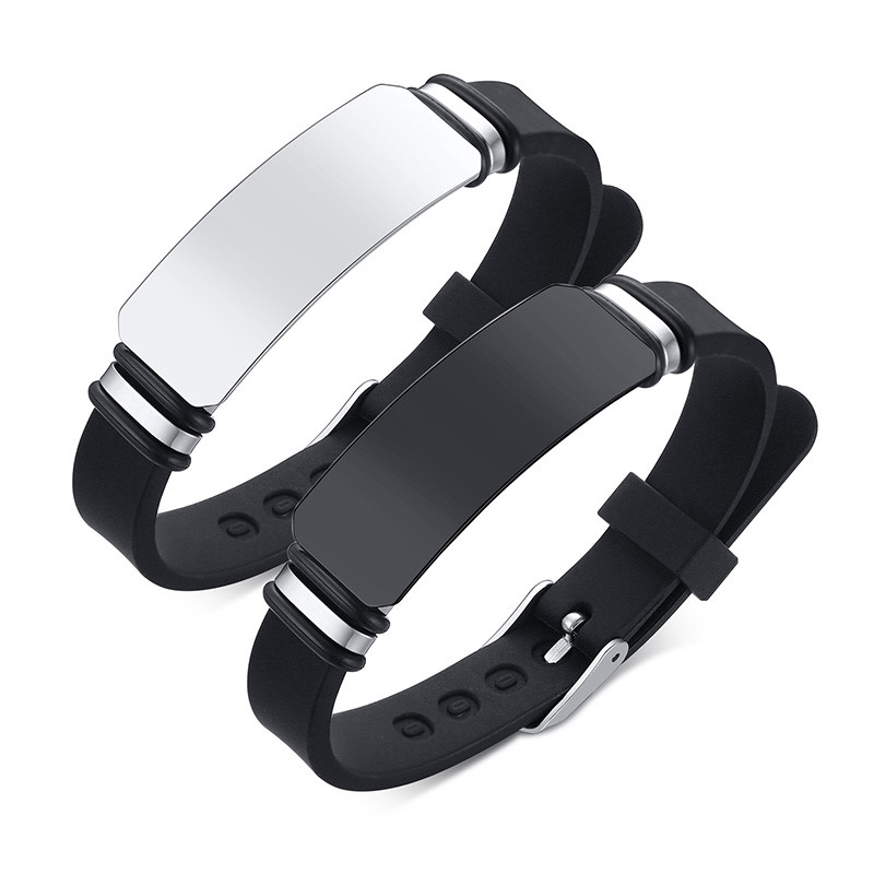 Wholesale Stainless Steel Men Custom Black ID Silicone Bracelets