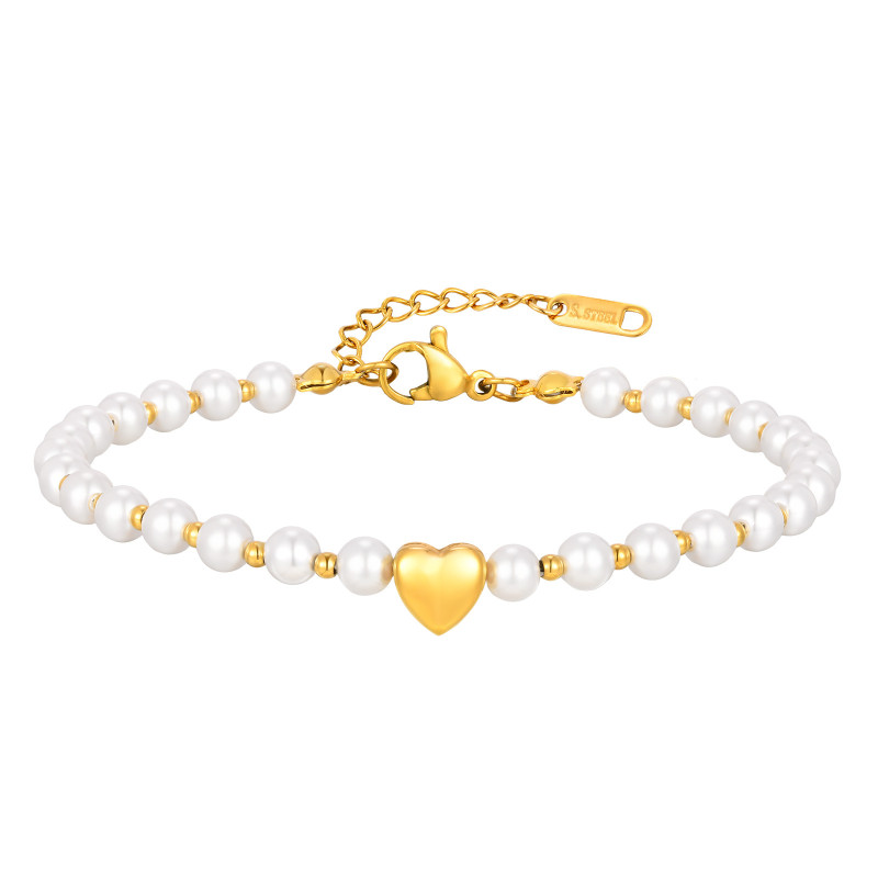Wholesale Stainless Steel Heart Imitation Pearl Bracelet