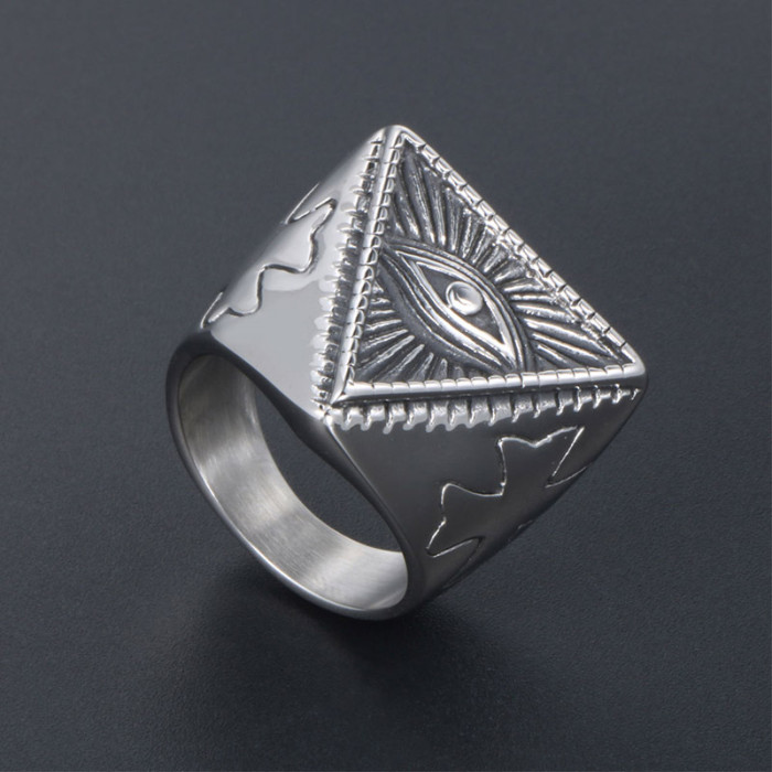 Wholesale Stainless Steel Evil Eye Side Cross Ring
