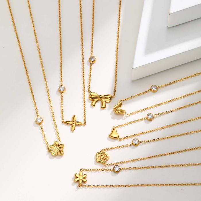 Wholesale Stainless Steel Butterfly Zirconia Necklace