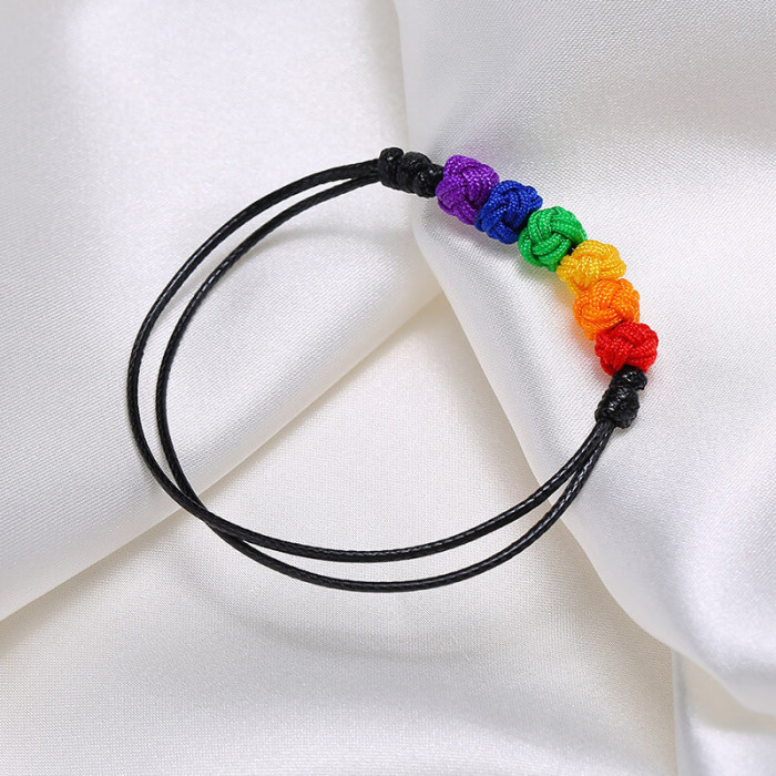 Wholesale Wax Rope Rainbow Love Knot Bracelet