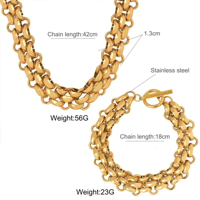 Wholesale Stainless Steel Women Robust Link Necklace Bracelet Set