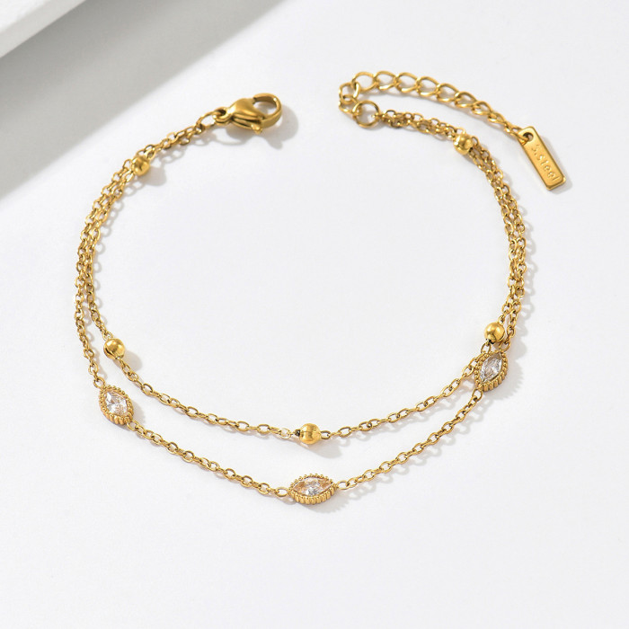 Wholesale Stainless Steel Double Layer Marquise Zircon Bracelet