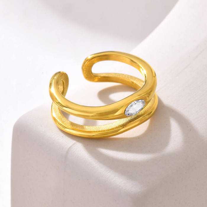 Wholesale Stainless Steel Double Open Ring with CZ