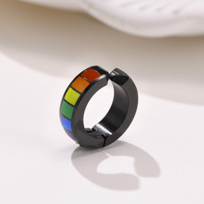 Wholesale Stainless Steel Rainbow Flag Huggie Earring