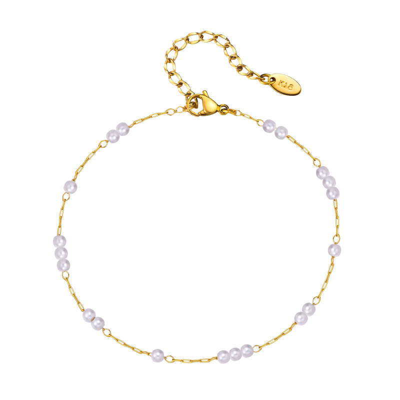 Wholesale Stainless Steel Imitation Pearl Anklet