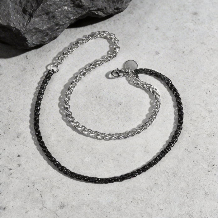 Wholesale Stainless Steel Two-Tone Wheat Chain Bracelet