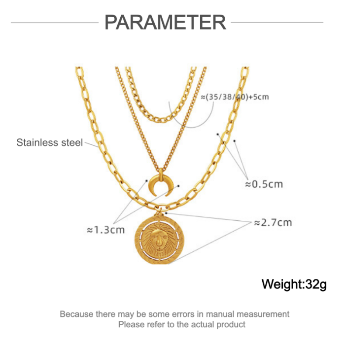 Wholesale Stainless Steel Layered Lion Coin Necklace Set