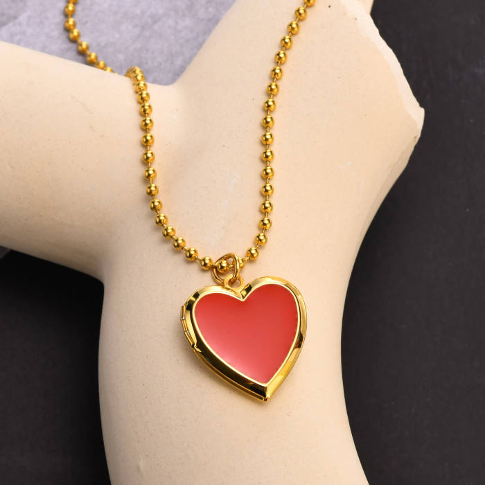Wholesale Stainless Steel Red Heart Photo Necklace