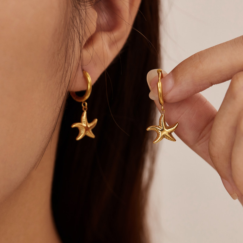Wholesale Stainless Steel Starfish Hoop Earrings