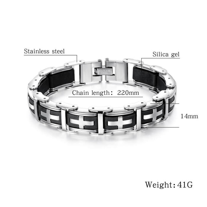Wholesale Stainless Mens Steel & Silicone Cross Bracelet