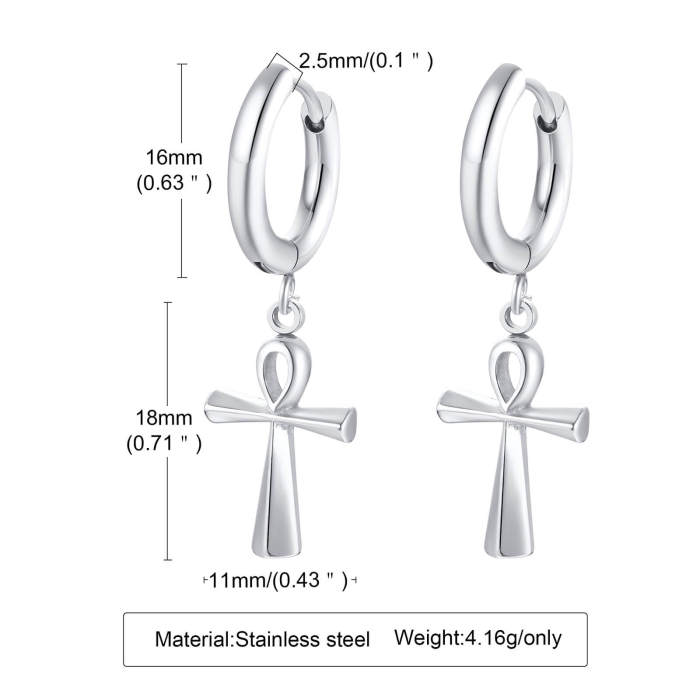 Wholesale Stainless Steel Cross Drop Hoop Earrings