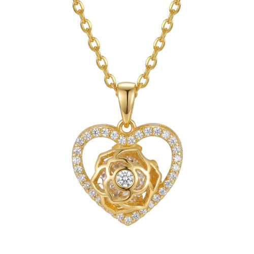 Wholesale 18K Gold Plated Heart Rose Pendant Necklace