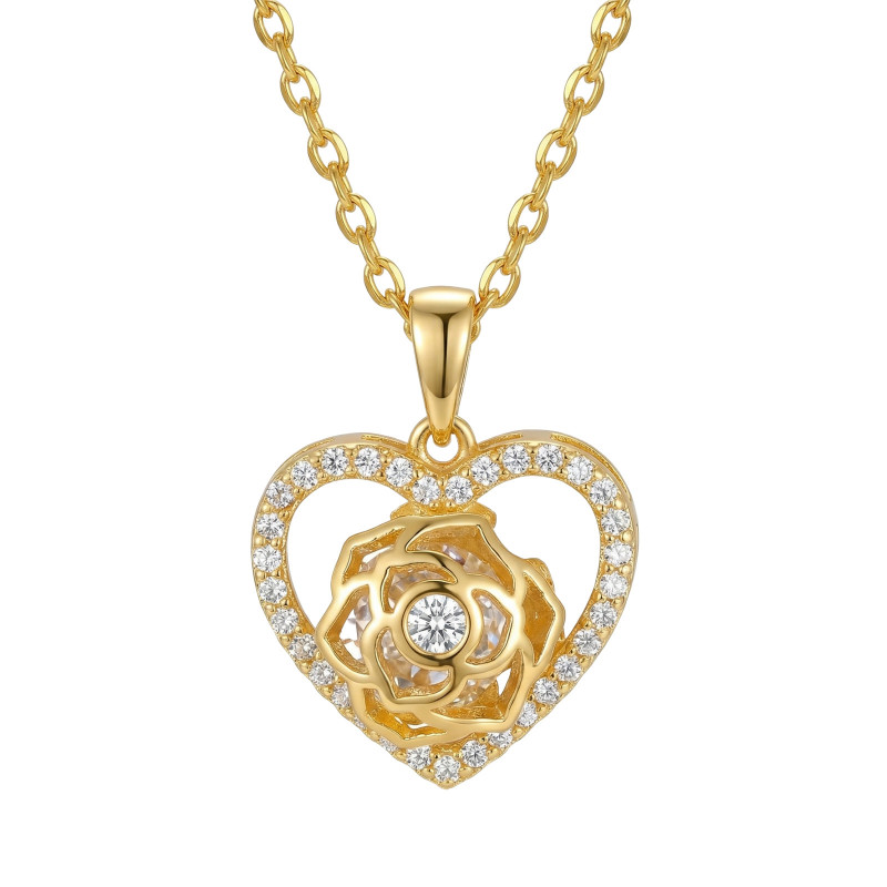 Wholesale 18K Gold Plated Heart Rose Pendant Necklace