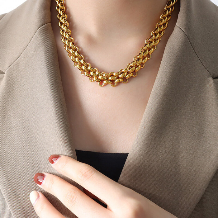 Wholesale Stainless Steel Women Robust Link Necklace Bracelet Set