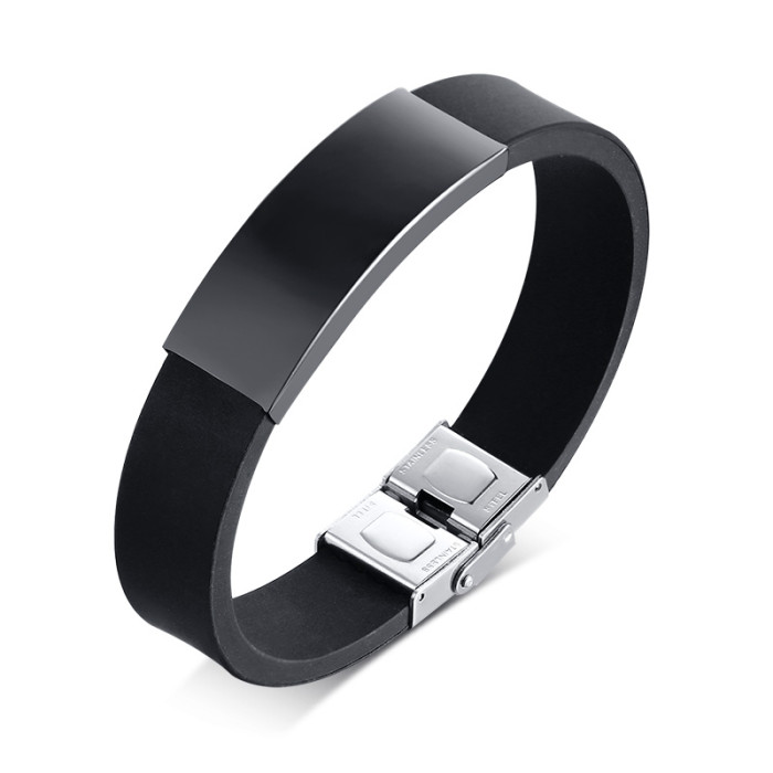 Wholesale Men's Rubber & Steel Identity Id Bangle Bracelet