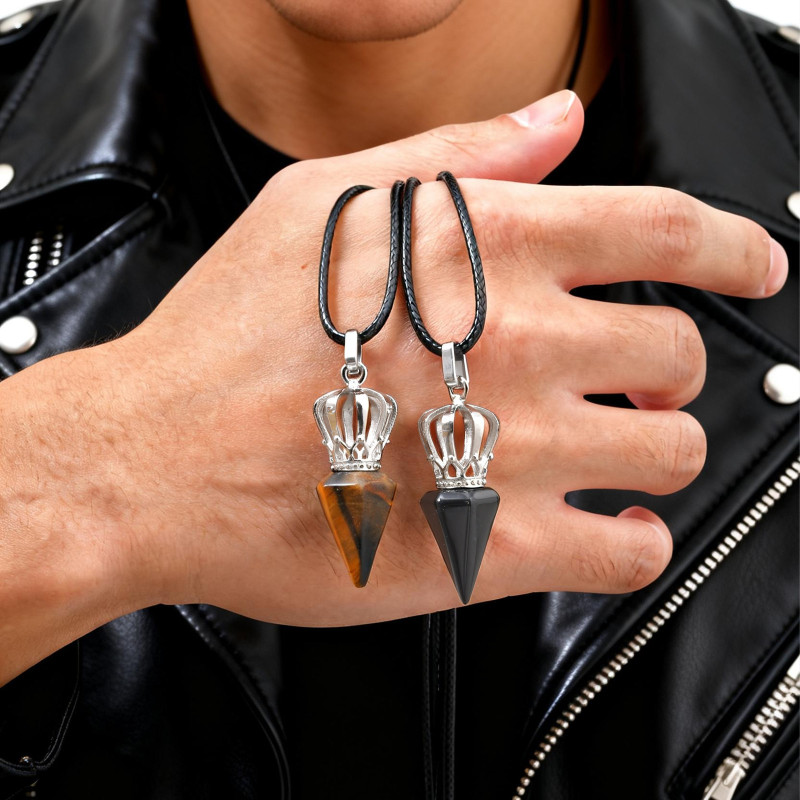 Wholesale Stainless Steel Crown Crystal Point Necklace