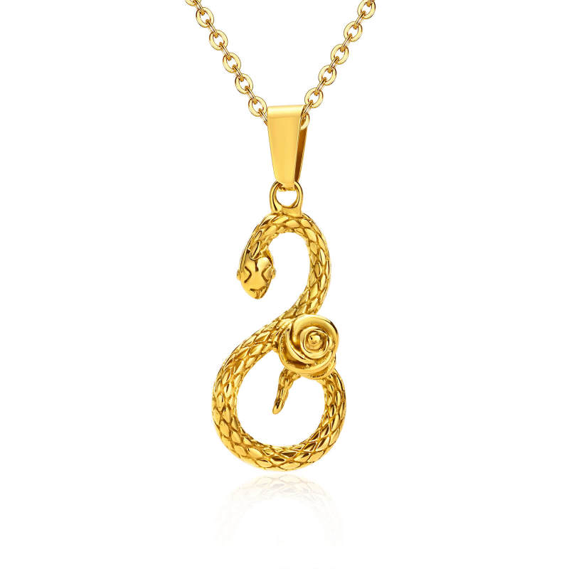 Wholesale Stainless Steel Women Rose & Snake Necklace