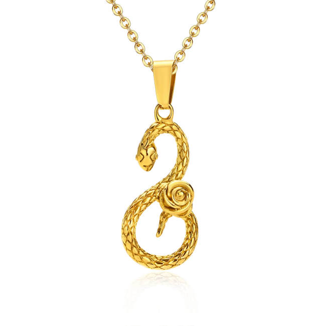 Wholesale Stainless Steel Women Rose & Snake Necklace