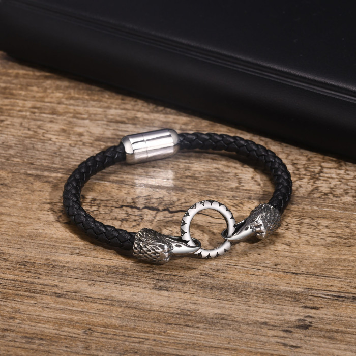 Wholesale Stainless Steel Chain and Leather Bracelet