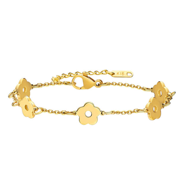 Wholesale Stainless Steel Hollow Dainty Flower Chain Bracelet