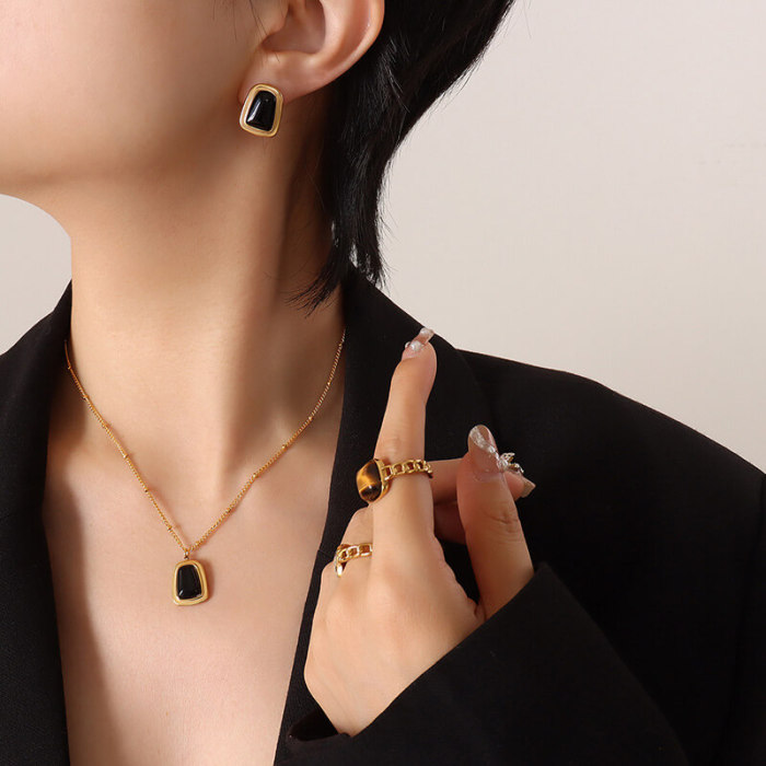 Wholesale Steel Cat's Eye Necklace Earrings Set