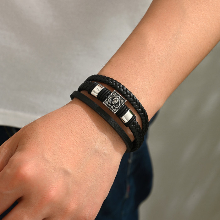Wholesale Stainless Steel Multi-Layer Leather Bracelet