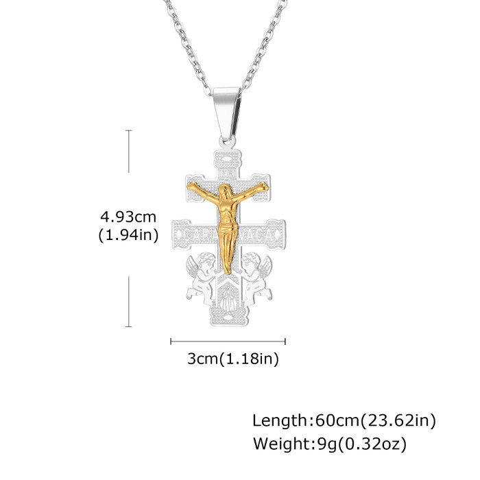 Wholesale Stainless Steel Two-Tone Jesus Crucifix Necklace