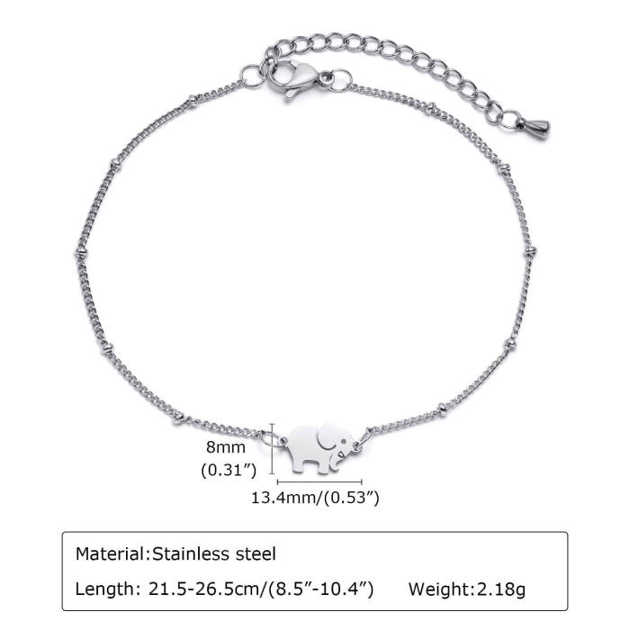 Wholesale Stainless Steel Elegant Elephant Bead Anklet