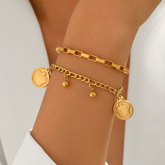 Wholesale Stainless Steel Crown Coin Bracelet