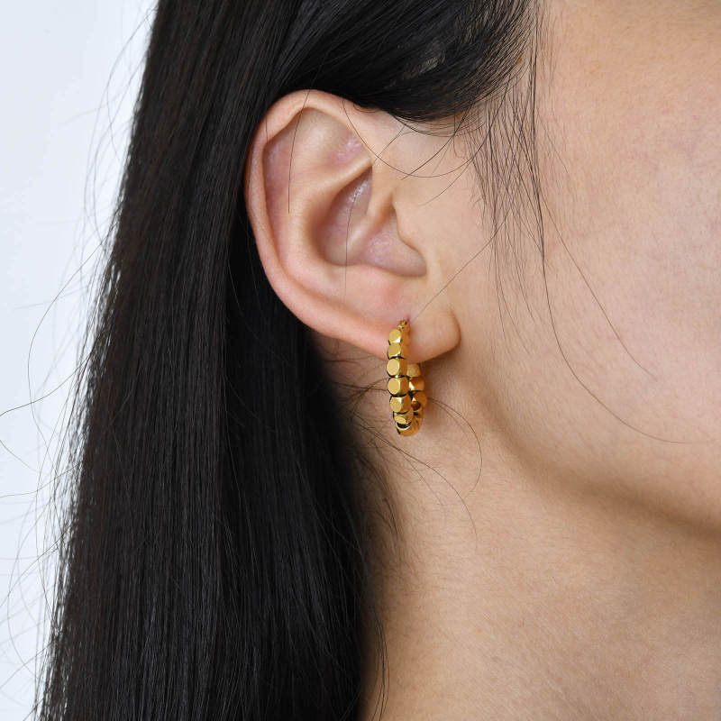 Wholesale Stainless Steel Cube Bead Hoop Earrings