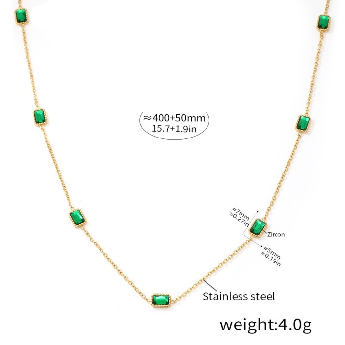 Wholesale Stainless Steel Emerald Zirconia Necklace