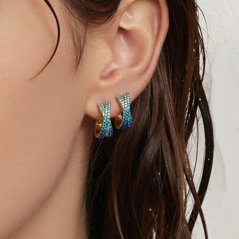 Wholesale Stainless Steel Pave Huggie Earrings