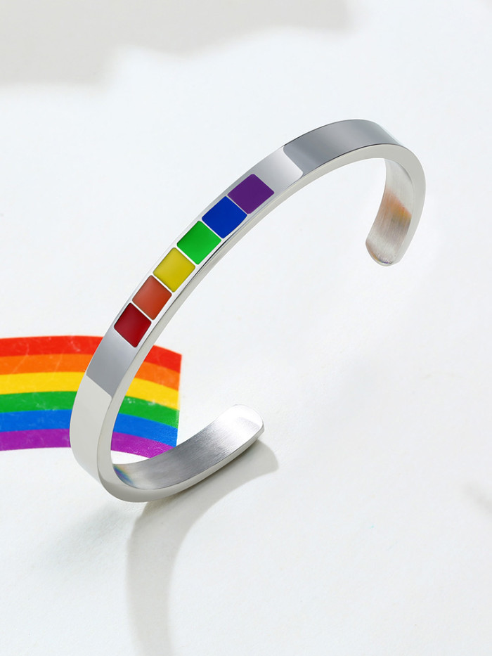 Wholesale Stainless Steel Enamel Rainbow Cuff Bracelet
