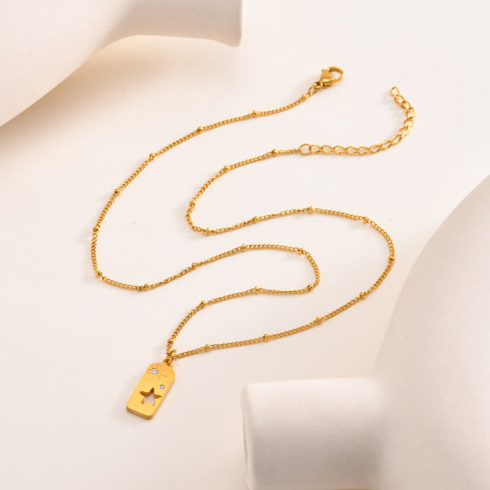 Wholesale Stainless Steel Star Tag Pendant with CZ