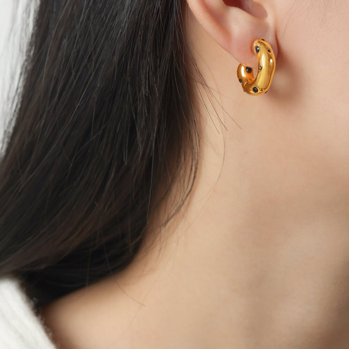 Wholesale Stainless Steel C-shaped Inlay CZ Imitation Pearl Earrings