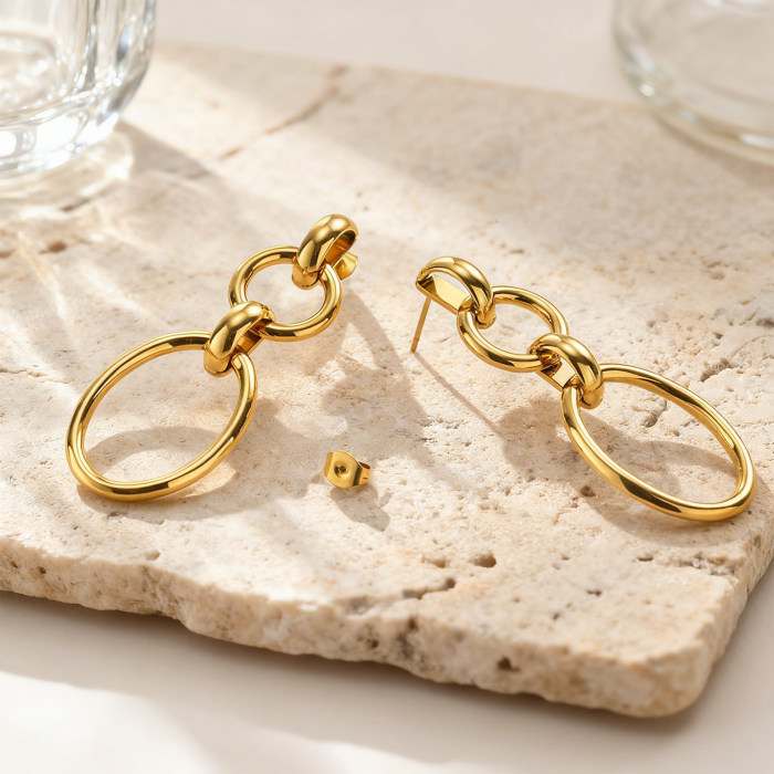 Wholesale Steel Multi-Link Interlocking Circle Drop Earrings
