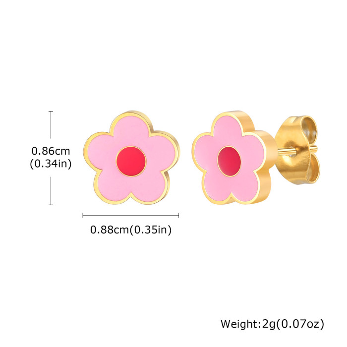 Wholesale Stainless Steel Cute Pink Enamel Stud Earrings Set