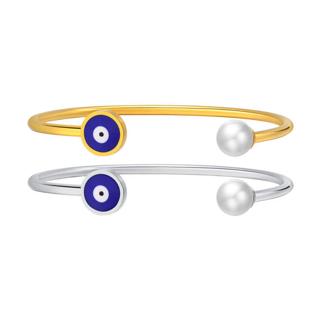 Wholesale Stainless Steel Evil Eye Open Bangle Cuff Bracelet