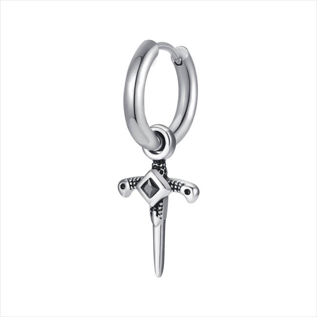 Wholesale Stainless Steel Hoop Earring with Cross Sword