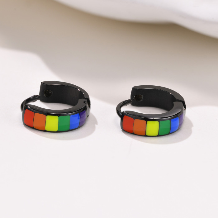 Wholesale Stainless Steel Rainbow Flag Huggie Earring