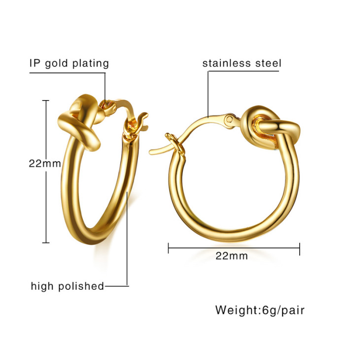 Wholesale Stainless Steel Gold Hoop Tie The Knot Earrings