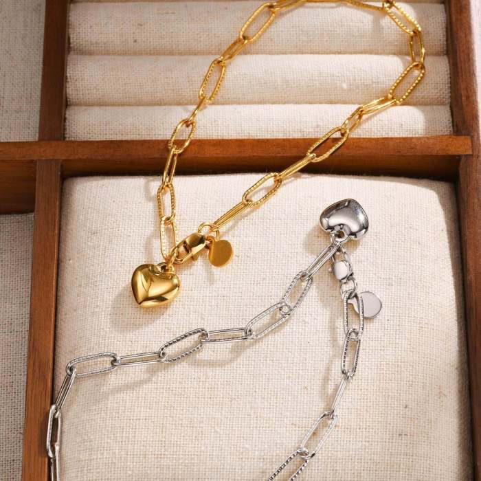 Wholesale Stainless Steel Paperclip Bracelet with Heart Pendant
