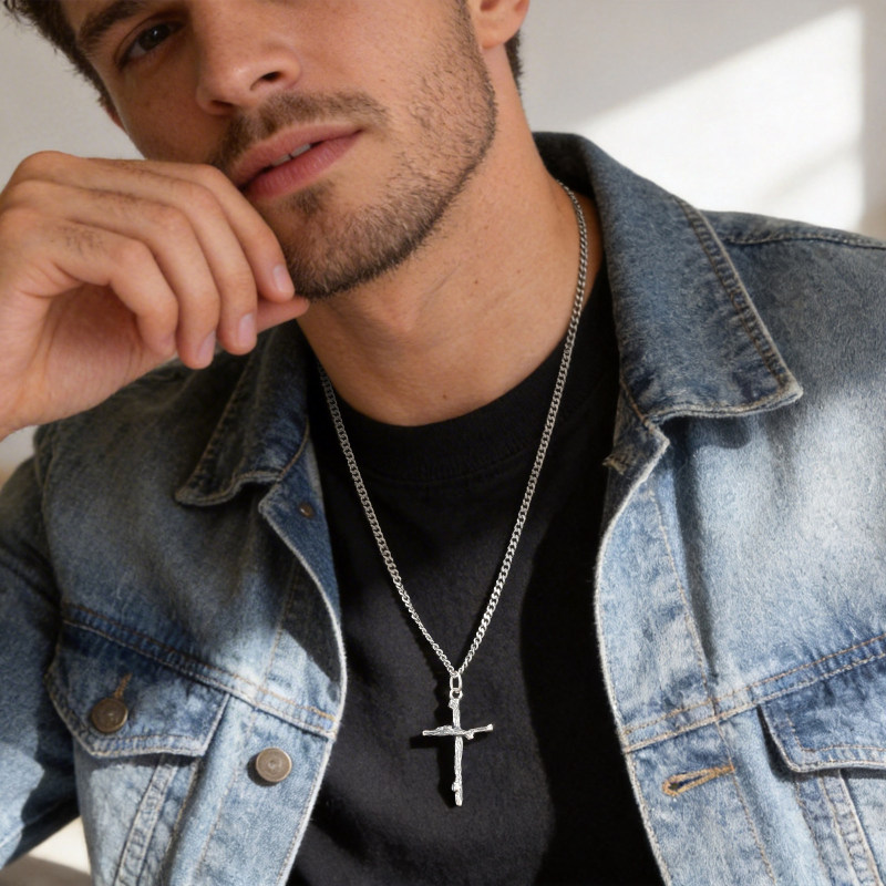 Wholesale Retro Brass Branch Cross Necklace