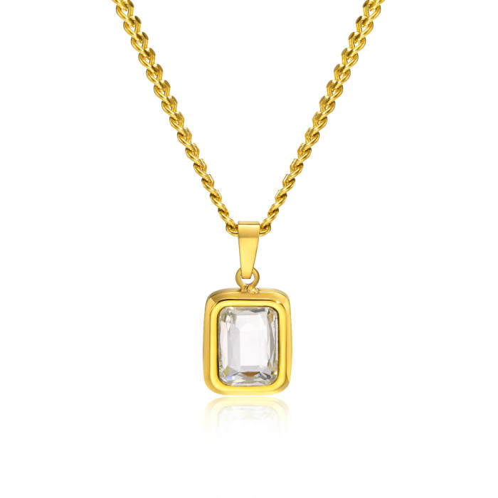 Wholesale Stainless Steel Square Green CZ Necklace