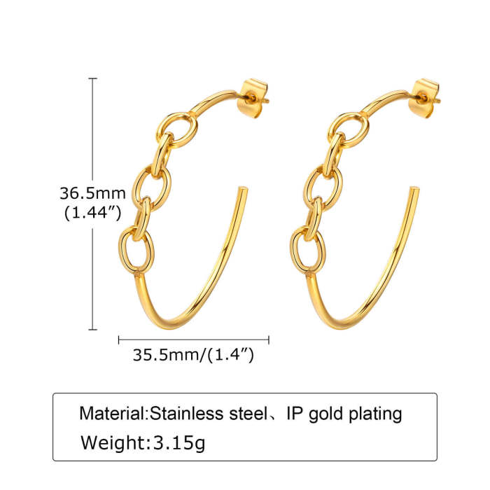 Wholesale Stainless Steel Link Chain C-Hoop Earrings
