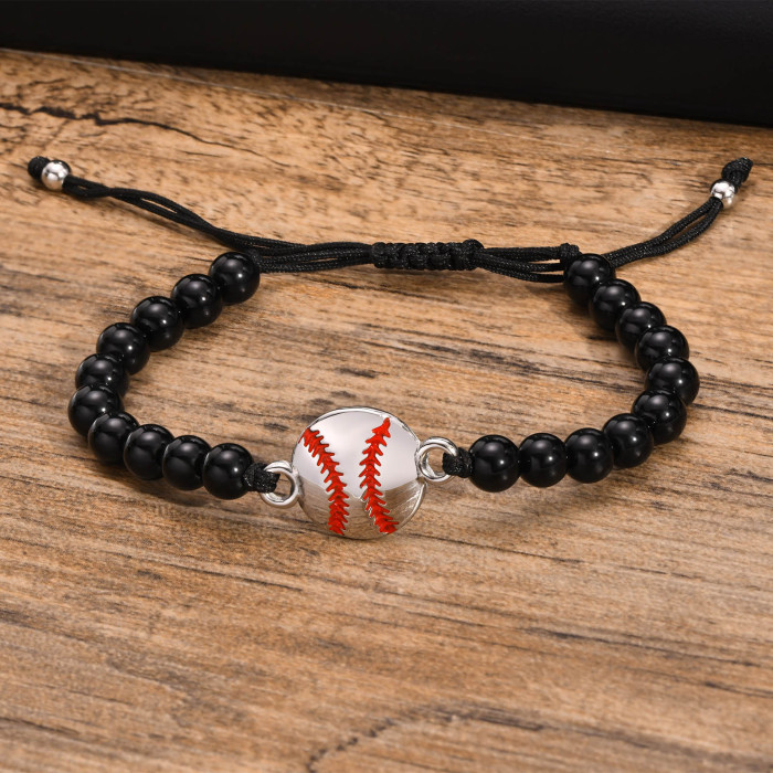 Wholesale Stainless Steel Basketball Agate Beads Bracelet